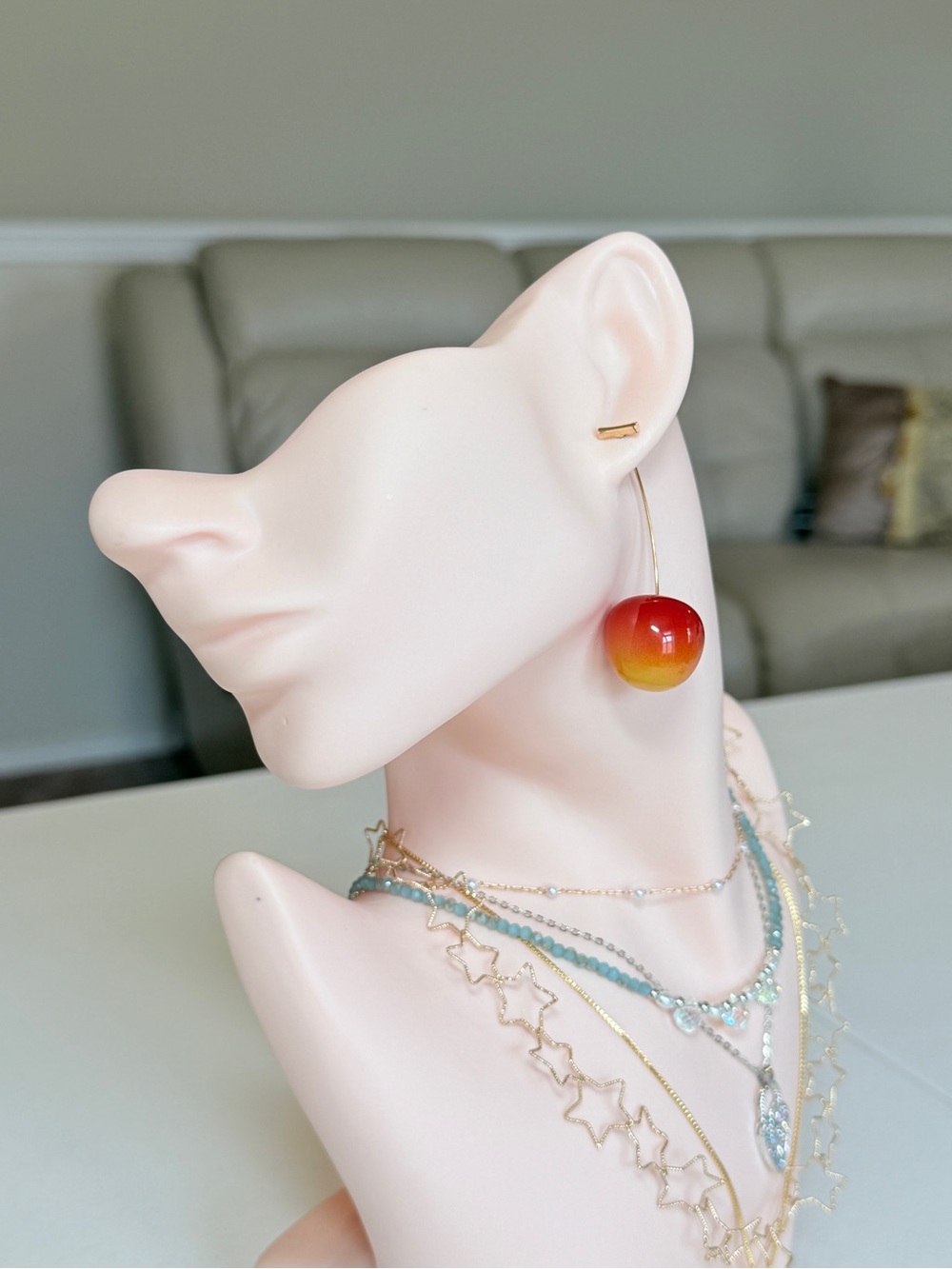 Trendy Red-Orange Ombre Cherry Drop Earrings